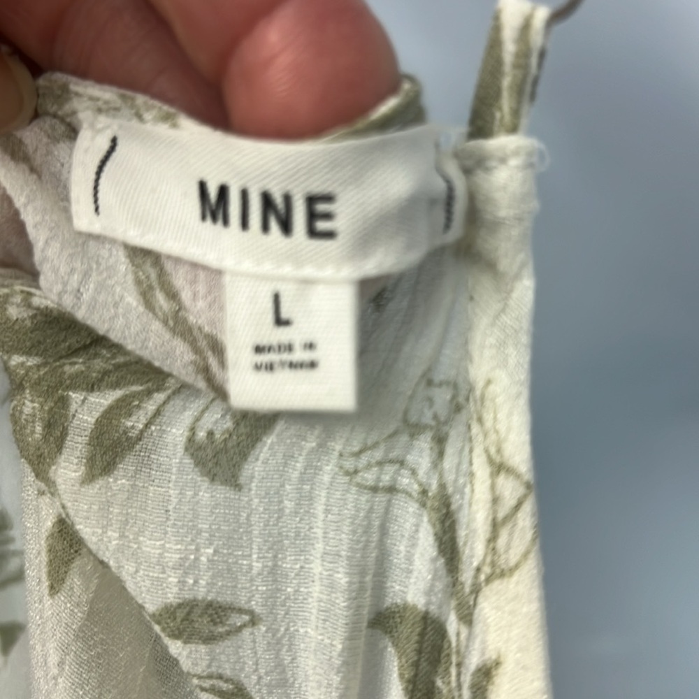 5. Mine Dress, white with green floral design spaghetti straps, elastic waist - Picture 7 of 11